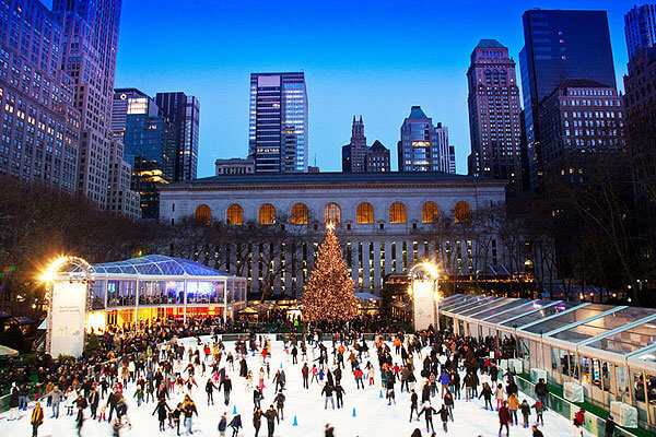 The Winter Village ice skating rink at Bryant Park