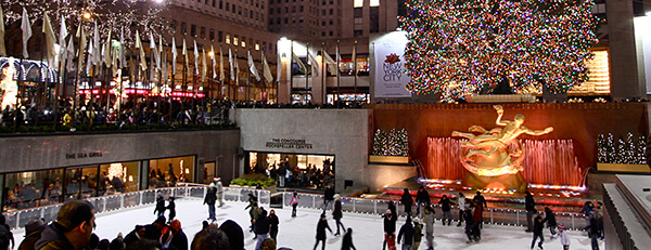The impressive setting for ice skating at the Rockefeller Center