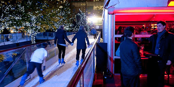 Ice rink and bar at Canary Wharf