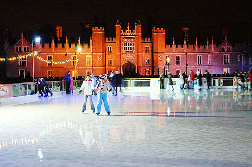 Hampton Court Palace ice rink at night