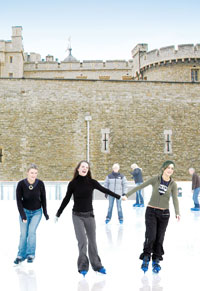 Tower of London ice rink skaters