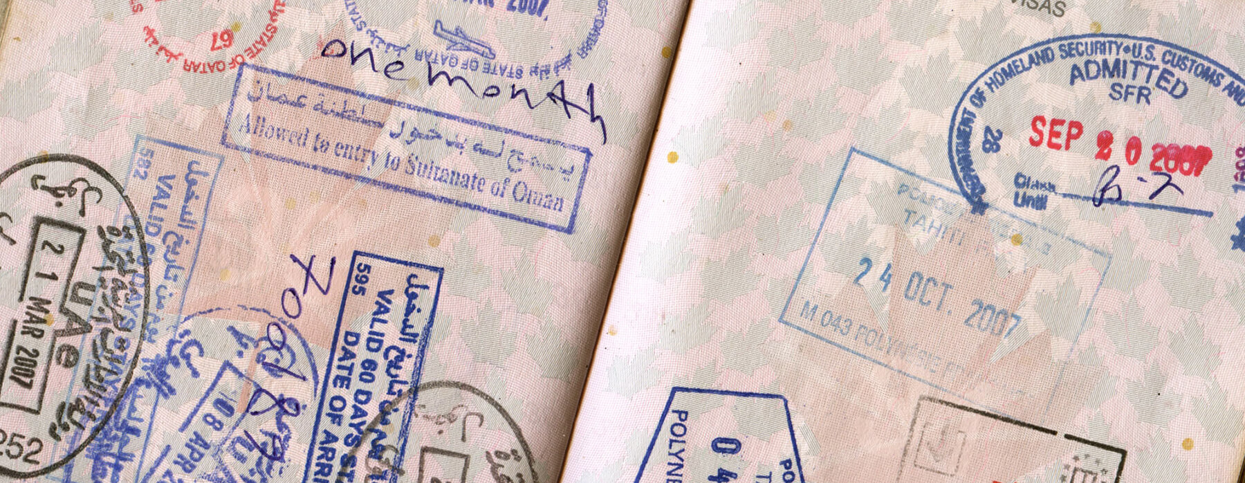 Border control stamps in passport
