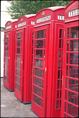 Classic London phone booths.