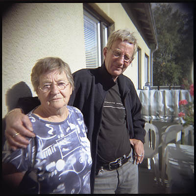 My Grandma and uncle. Taken on a Holga. Sveg, Sweden.