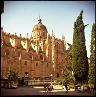 The cathedral in Salamanca, Spain, shot with my Lubitel 166 in July 2006.