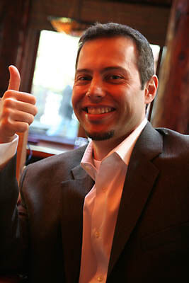 Armand's giving us a thumbs-up for our upcoming marriage.