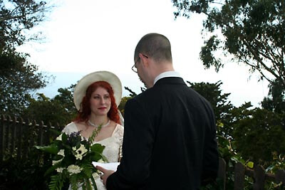 Jack reading his wedding vows to Lauri. Big Sur, California.