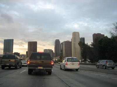 Traveling down the freeway in Los Angeles.