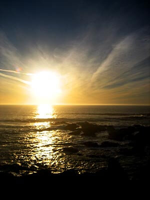 Stunning sunset overlooking the Pacific Ocean from Pigeon Point Lighthouse near Santa Cruz