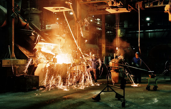 Sparks flying in the foundry, Joinville, Brazil.