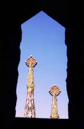 Detail of the spires on Sagrada Familia. Barcelona, Spain.