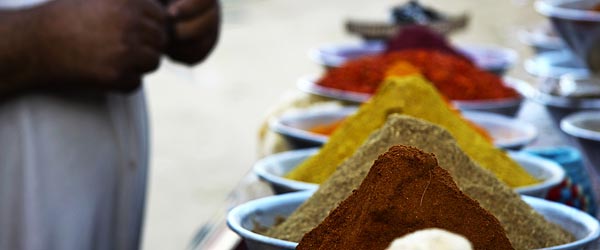 Spice piles in an Egyptian marketplace