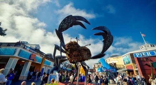 The Giant Crab welcomes you to Pier 39 at Fisherman's Wharf