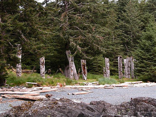 Totem poles in Charlotte Islands, Canada