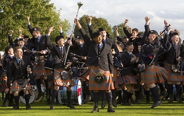 Bag pipe players at the Glasgow Pipe Band World Championship