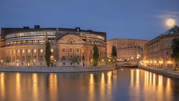 Riksdagshuset under a full moon, Stockholm