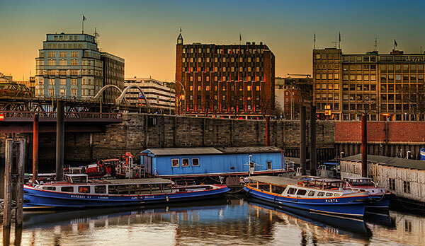 Hamburg's harbor at night