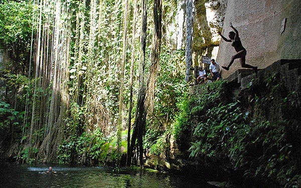 Swimming in the Cenote Sagrado