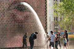 Cooling off at Crown Fountain, Chicago
