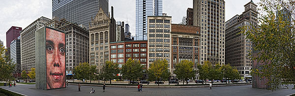 Panoramic photo Crown Fountain, Chicago