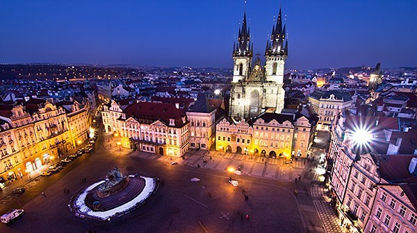 Prague's Old Square at night