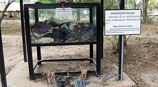 Victims' clothes at the Killing Fields, Cambodia