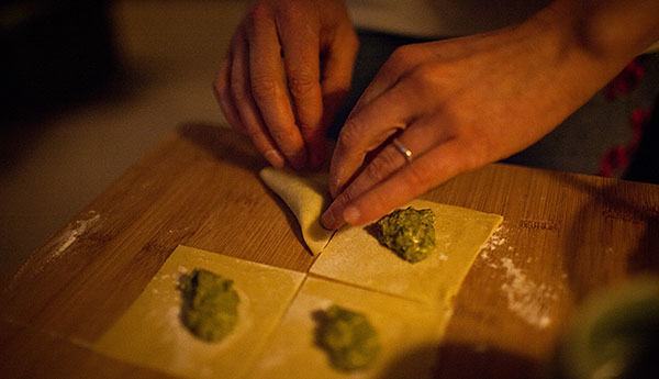 Tortellini being prepared