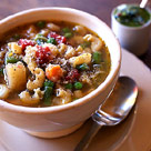 Hearty minestrone soup with pesto