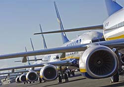 Ryanair planes ready for takeoff