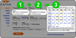 Kayak's low fares calendar