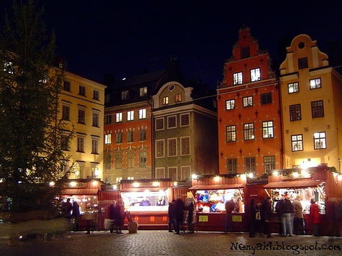 Christmas market at night in Gamla Stan, Stockholm