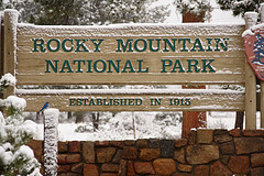 Rocky Mountain National Park sign, photo by Steve Wampler