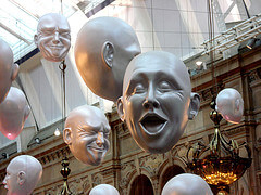 Hanging heads at the Kelvingrove Museum