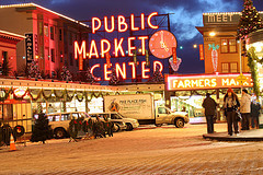 Pike Place Market, Seattle, in the evening