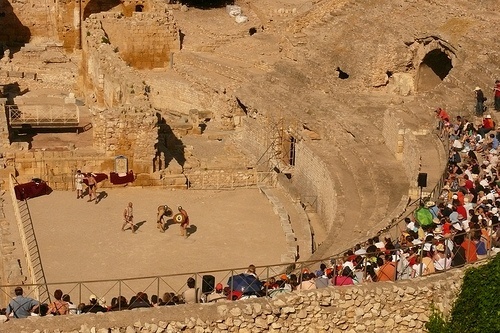 Gladiator games reenactment in the Tarragona amphitheater, Spain