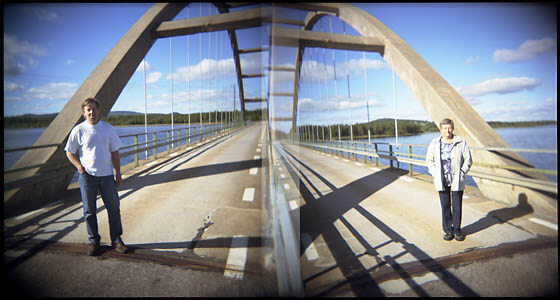 My dad and grandma, photographed on the bridge my granddad built.