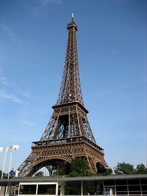 The Eiffel Tower viewed from the river Seine.