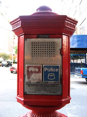 An emergency call box on the street in Manhattan