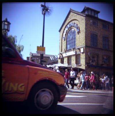 A cab in London's Camden Market.