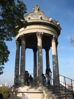 This beautiful viewpoint sits atop the rocky pillar in Buttes Chaumont park, Paris.