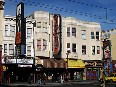 In North Beach, near City Lights Bookshop, there's this row of San Fran's seedy shops