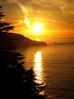 Gorgeous sunset over the Pacific Ocean from San Francisco's Presidio park