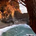 View down over the beautiful McWay Falls in Big Sur at sunset.