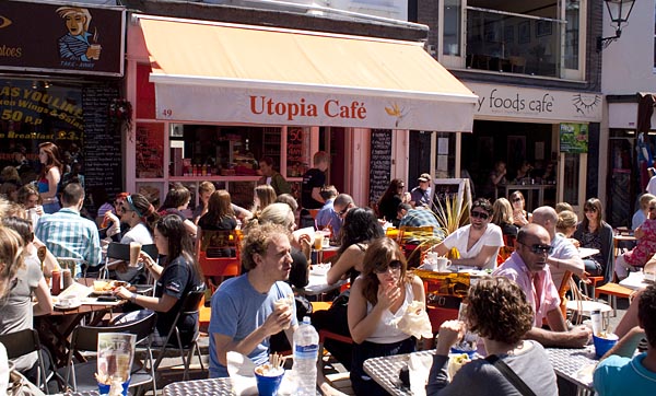 A sunny day in May brought out the cafe crowds in Brighton.