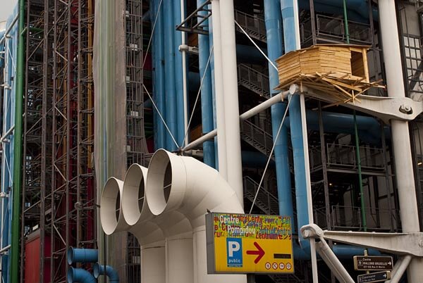 A 'birdhouse' is attached to the Centre Georges Pompidou in Paris.