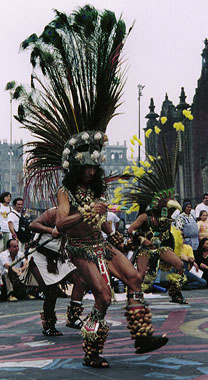 Aztecan dancer near Temply Mayor, Zocalo, Mexico City.