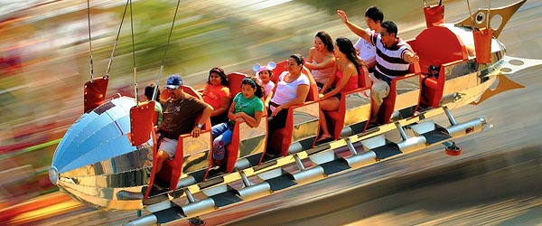 Flying the Golden Zephyr ride in Disneyland, Anaheim